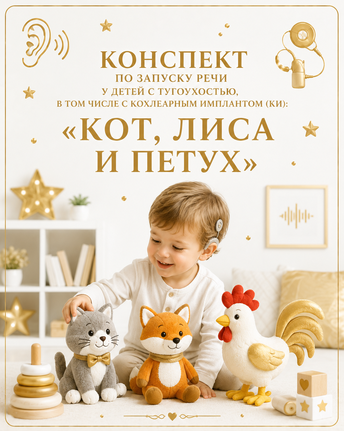 Конспект по запуску речи у детей с тугоухостью, в том числе с кохлеарным имплантом (КИ):"КОТ, ЛИСА И ПЕТУХ"