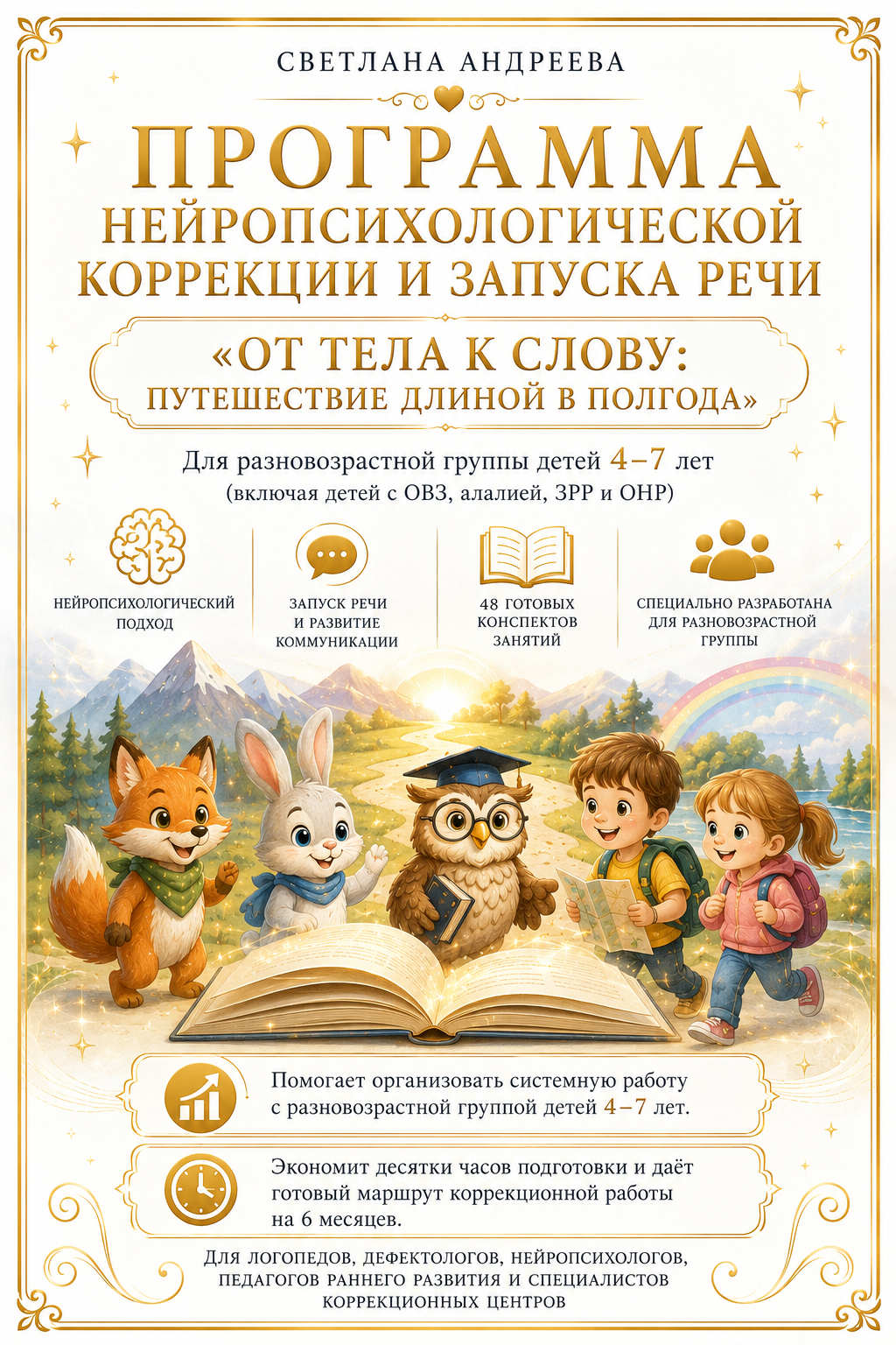 ПРОГРАММА НЕЙРОПСИХОЛОГИЧЕСКОЙ КОРРЕКЦИИ И ЗАПУСКА РЕЧИ  «ОТ ТЕЛА К СЛОВУ: ПУТЕШЕСТВИЕ ДЛИНОЙ В ПОЛГОДА»  Для разновозрастной группы детей 4–7 лет  (включая детей с ОВЗ, алалией, ЗРР и ОНР)