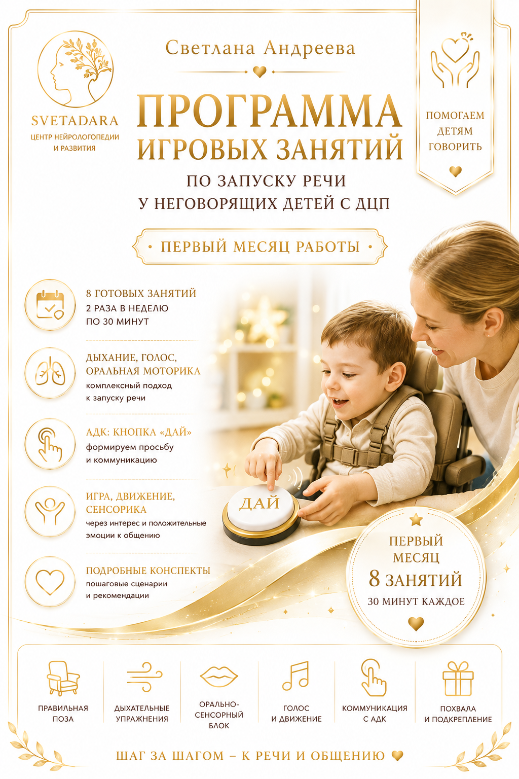 «Ритм. Тело. Коммуникация» Программа игровых занятий по запуску речи у неговорящих детей с ДЦП Первый месяц коррекционной работы (8 готовых занятий)