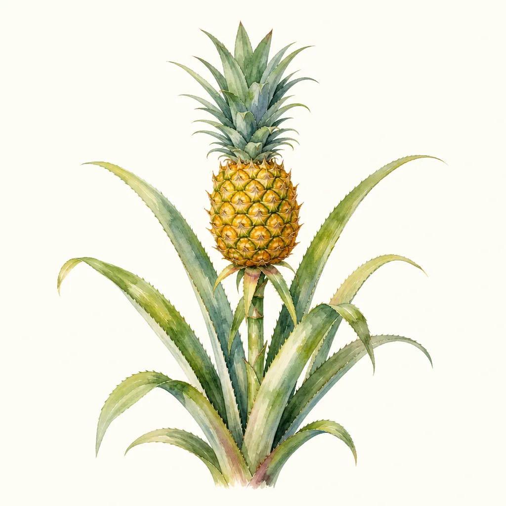 Ананас (Ananas comosus) — ботаническая иллюстрация травы