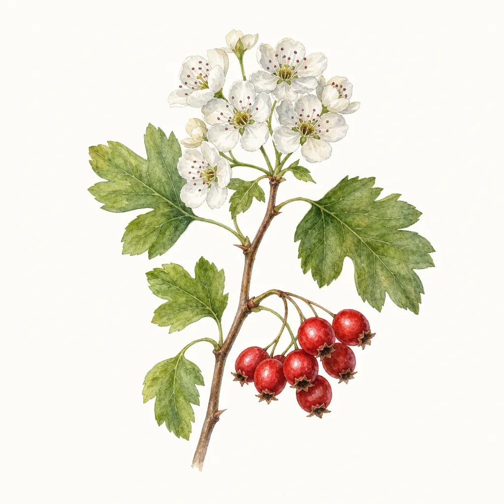 Боярышник (Crataegus sanguinea) — ботаническая иллюстрация травы