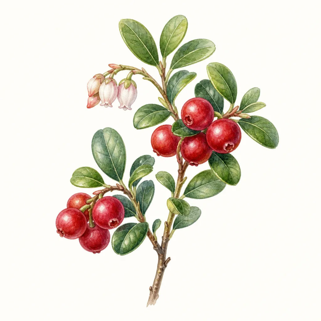 Брусника (Vaccinium vitis-idaea) — ботаническая иллюстрация травы