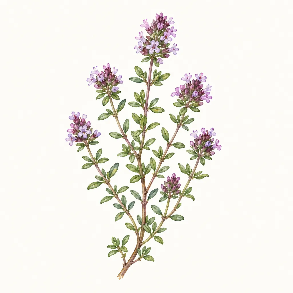 Чабрец (Thymus vulgaris) — ботаническая иллюстрация травы