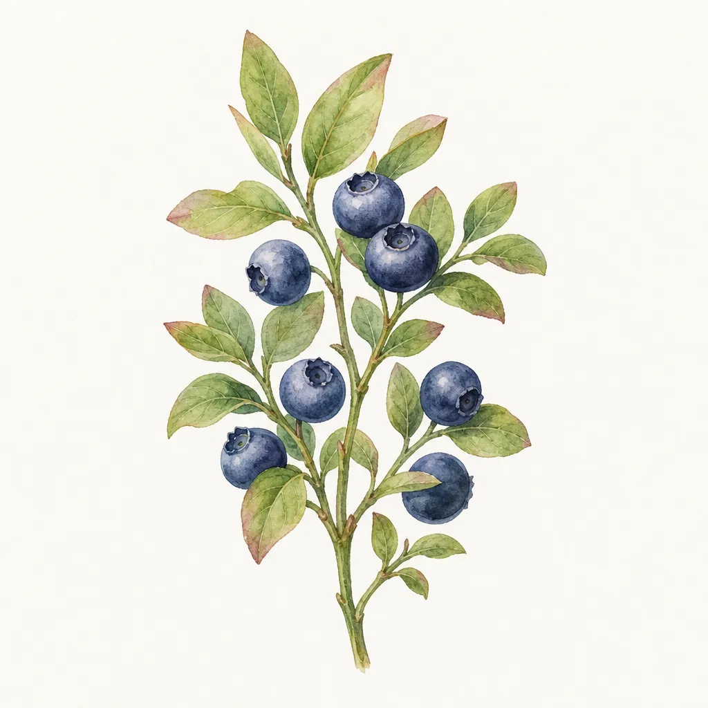 Черника (Vaccinium myrtillus) — ботаническая иллюстрация травы