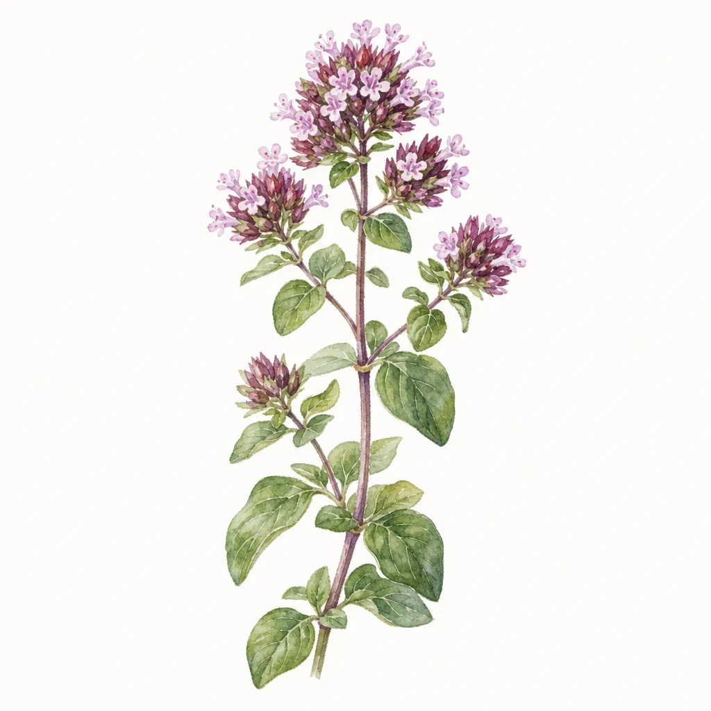 Душица (Origanum vulgare) — ботаническая иллюстрация травы