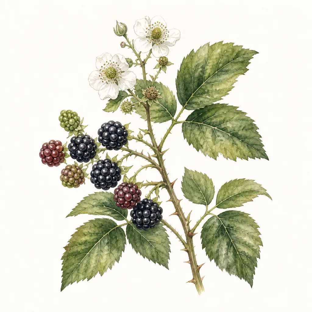 Ежевика (Rubus fruticosus) — ботаническая иллюстрация травы