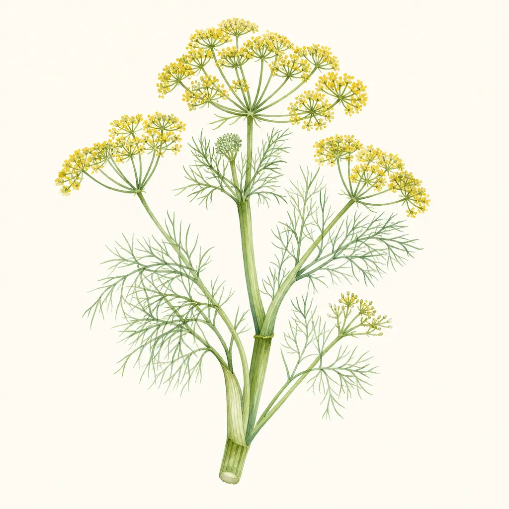 Фенхель (Foeniculum vulgare) — ботаническая иллюстрация травы