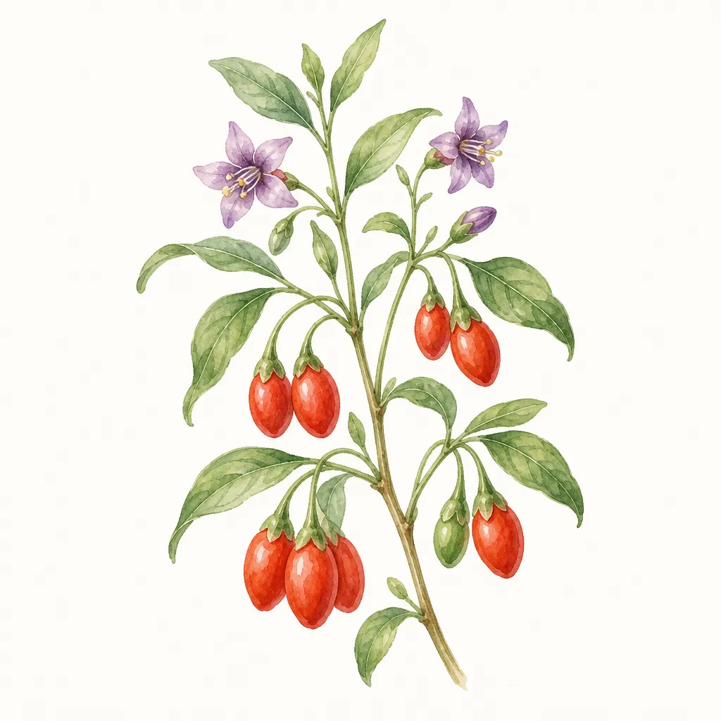 Годжи (Lycium barbarum) — ботаническая иллюстрация травы