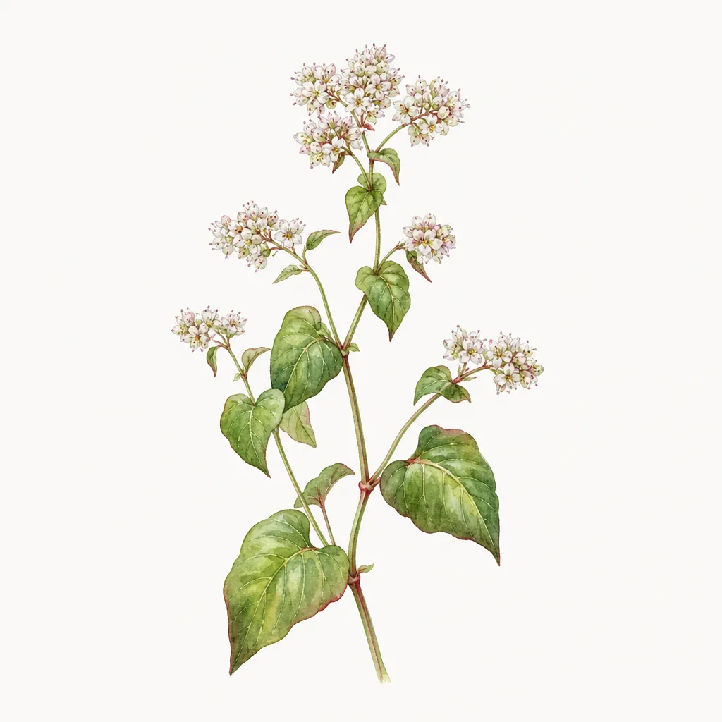 Татарская гречиха (Fagopyrum tataricum) — ботаническая иллюстрация травы