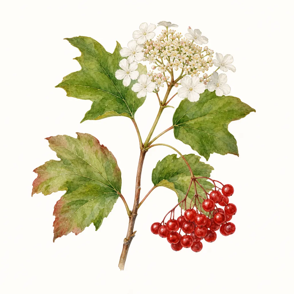 Калина (Viburnum opulus) — ботаническая иллюстрация травы