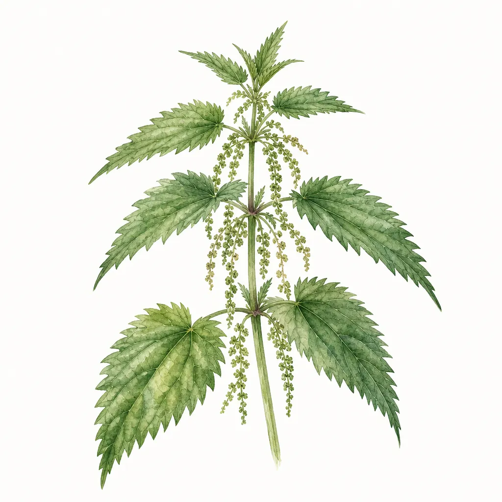 Крапива (Urtica dioica) — ботаническая иллюстрация травы