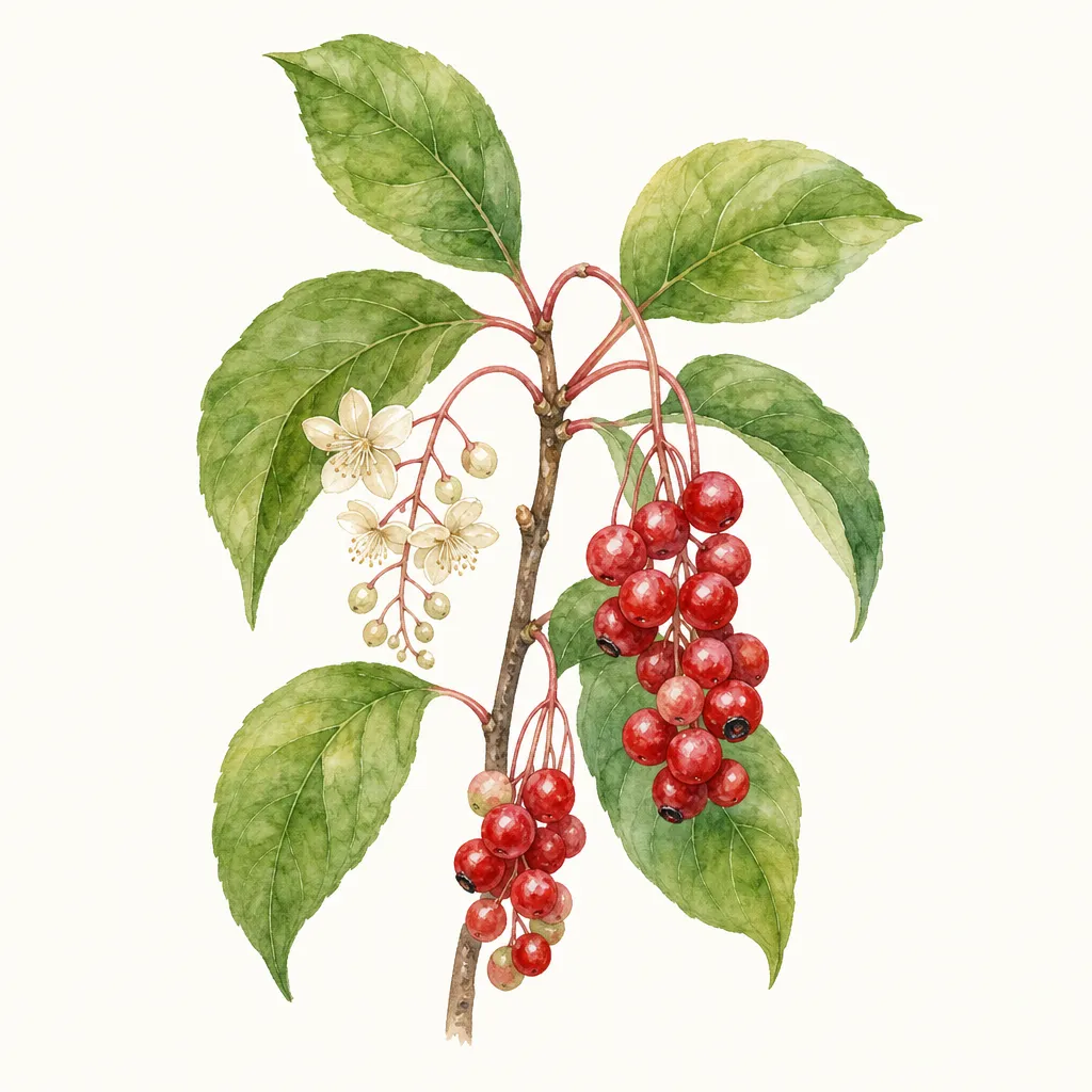 Лимонник (Schisandra chinensis) — ботаническая иллюстрация травы