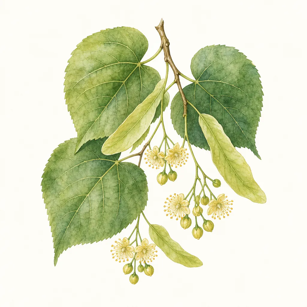 Липа (Tilia cordata) — ботаническая иллюстрация травы