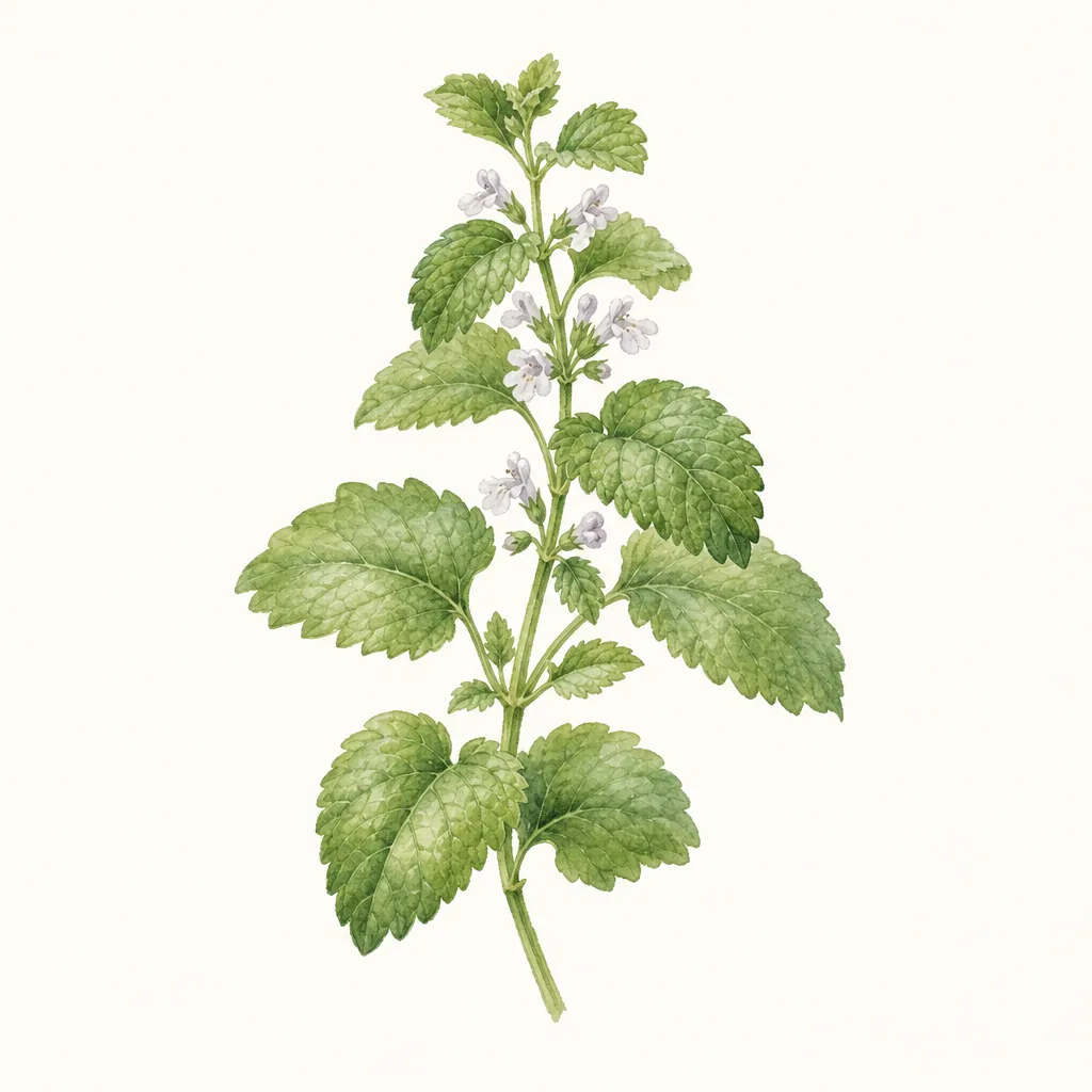 Мелисса (Melissa officinalis) — ботаническая иллюстрация травы