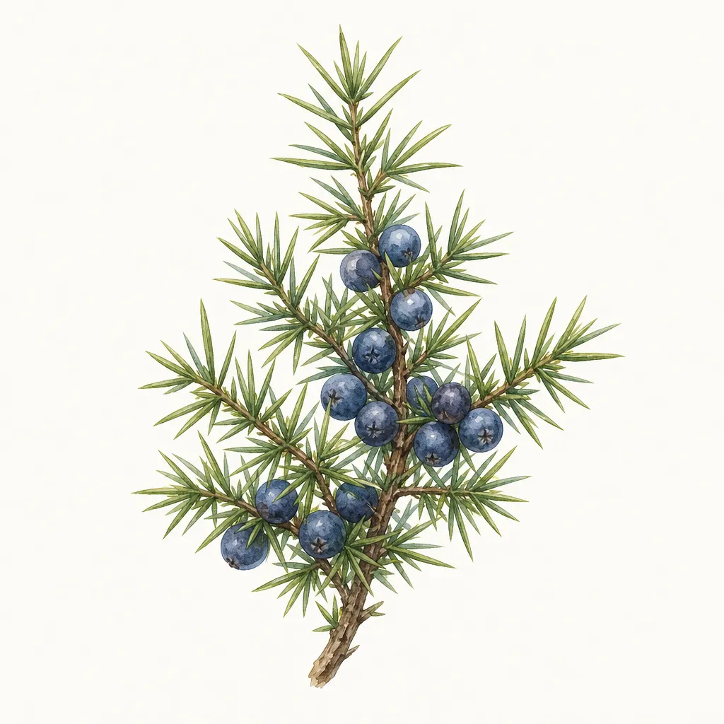 Можжевельник (Juniperus communis) — ботаническая иллюстрация травы