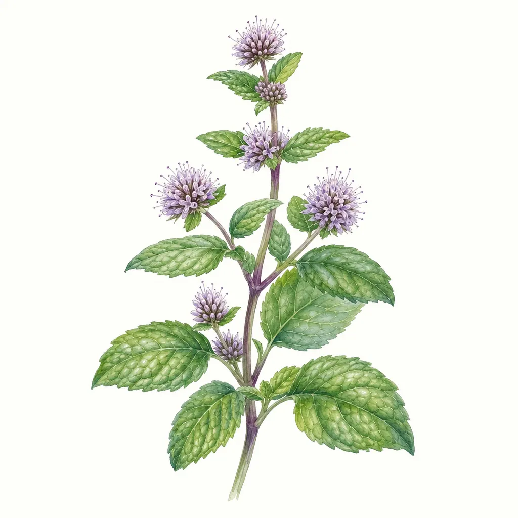 Мята (Mentha piperita) — ботаническая иллюстрация травы