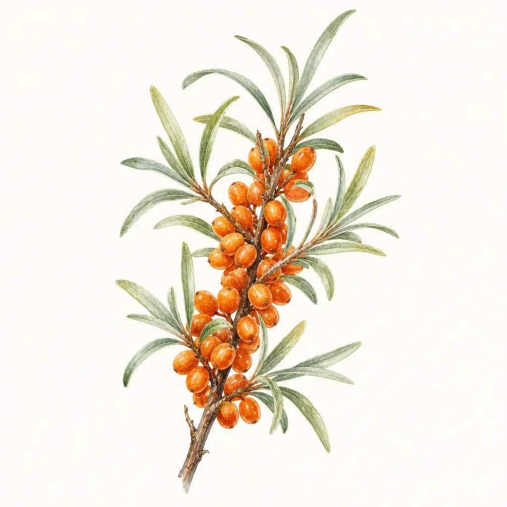 Облепиха (Hippophae rhamnoides) — ботаническая иллюстрация травы