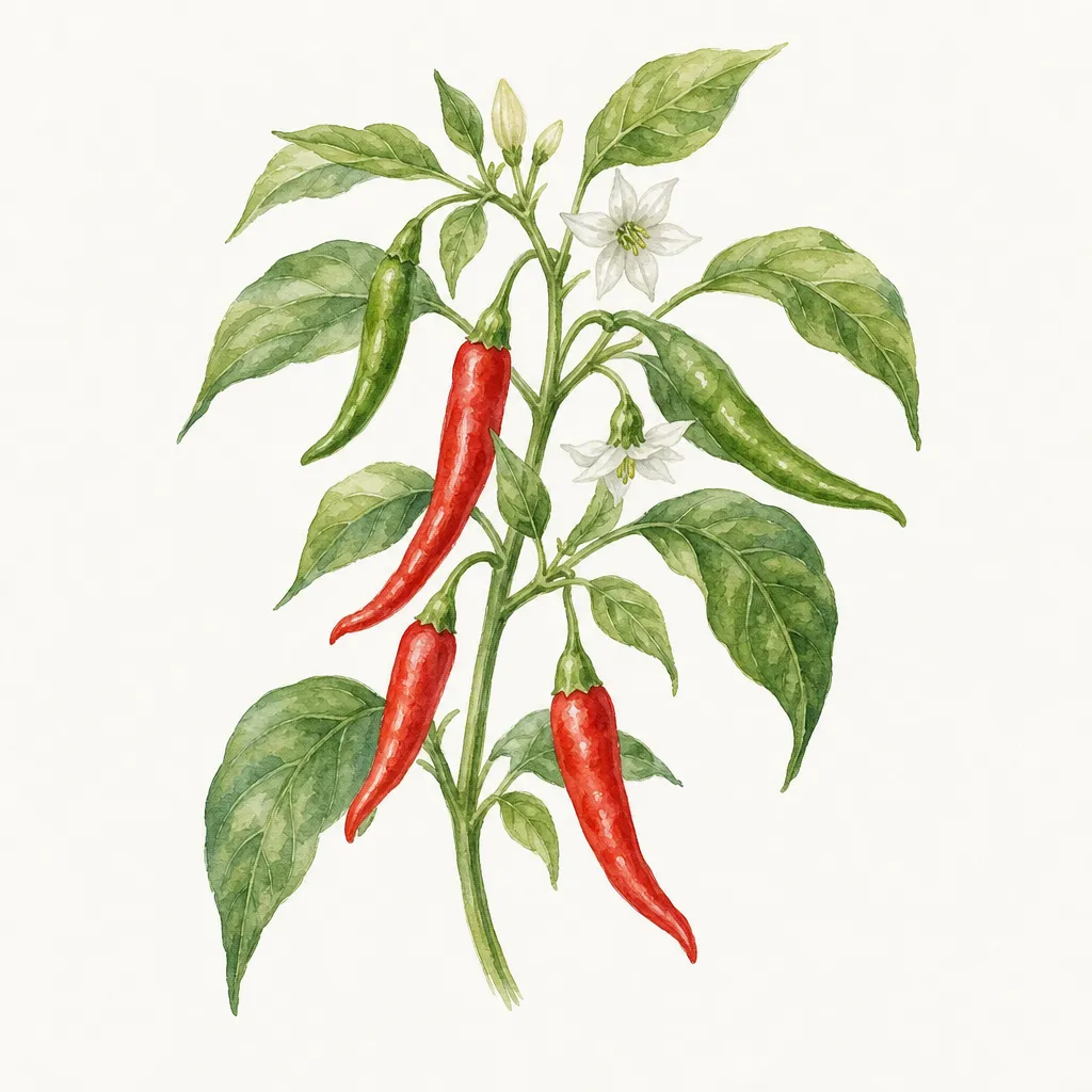 Перец чили (Capsicum annuum) — ботаническая иллюстрация травы