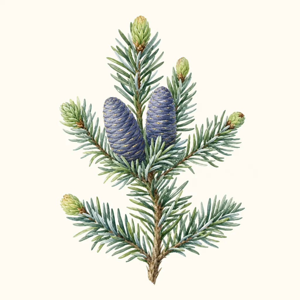 Пихта (Abies sibirica) — ботаническая иллюстрация травы