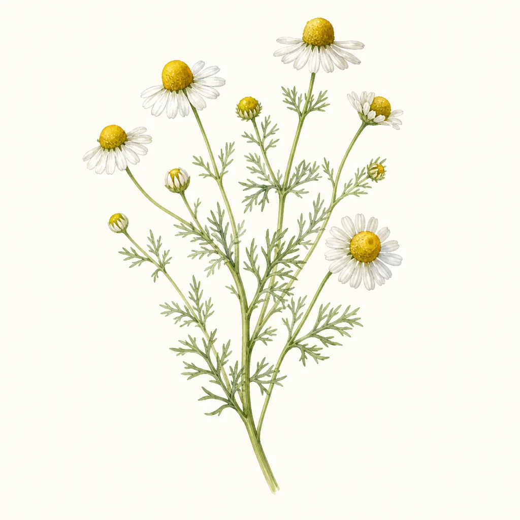 Ромашка (Matricaria chamomilla) — ботаническая иллюстрация травы