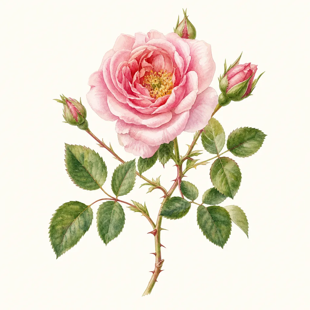 Роза (Rosa) — ботаническая иллюстрация травы