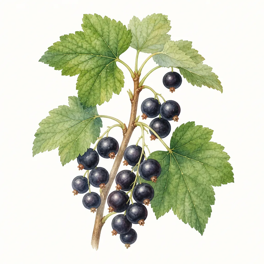 Чёрная смородина (Ribes nigrum) — ботаническая иллюстрация травы