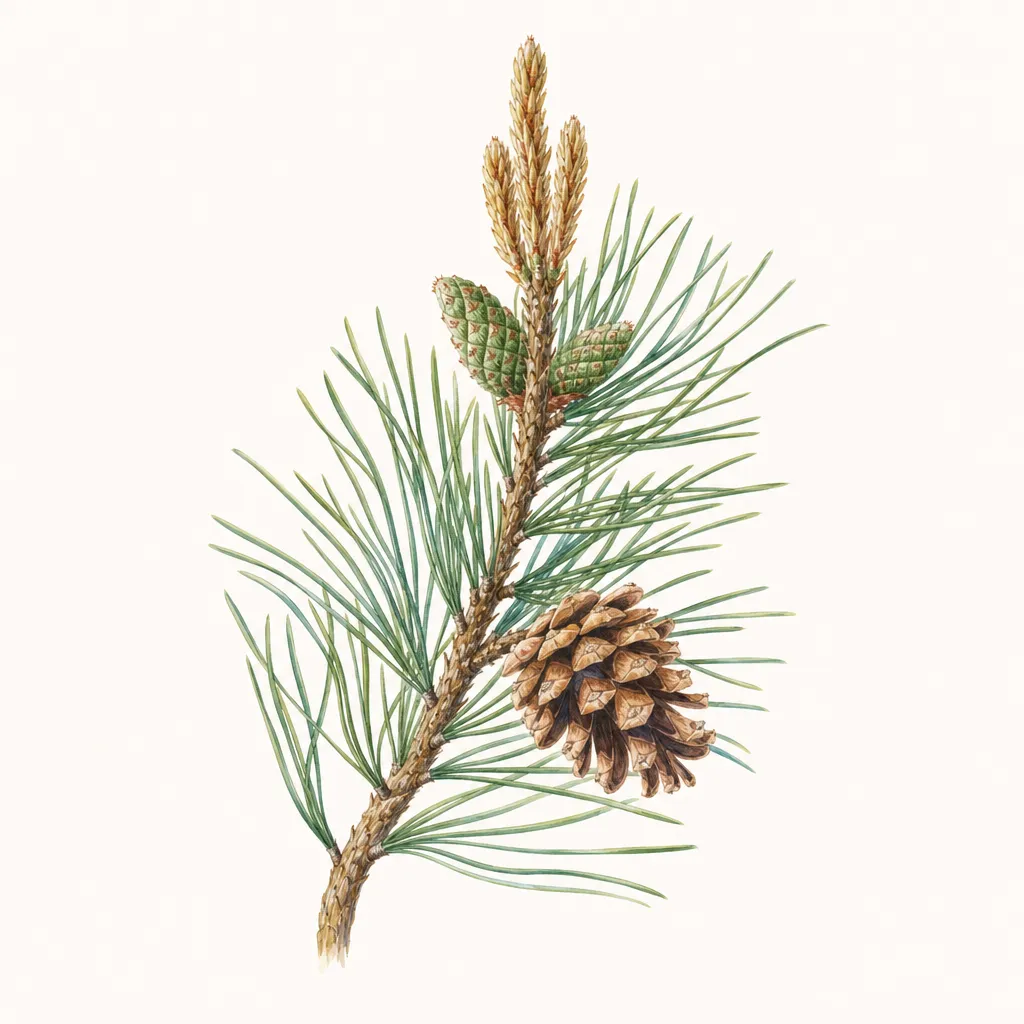 Сосна (Pinus sylvestris) — ботаническая иллюстрация травы