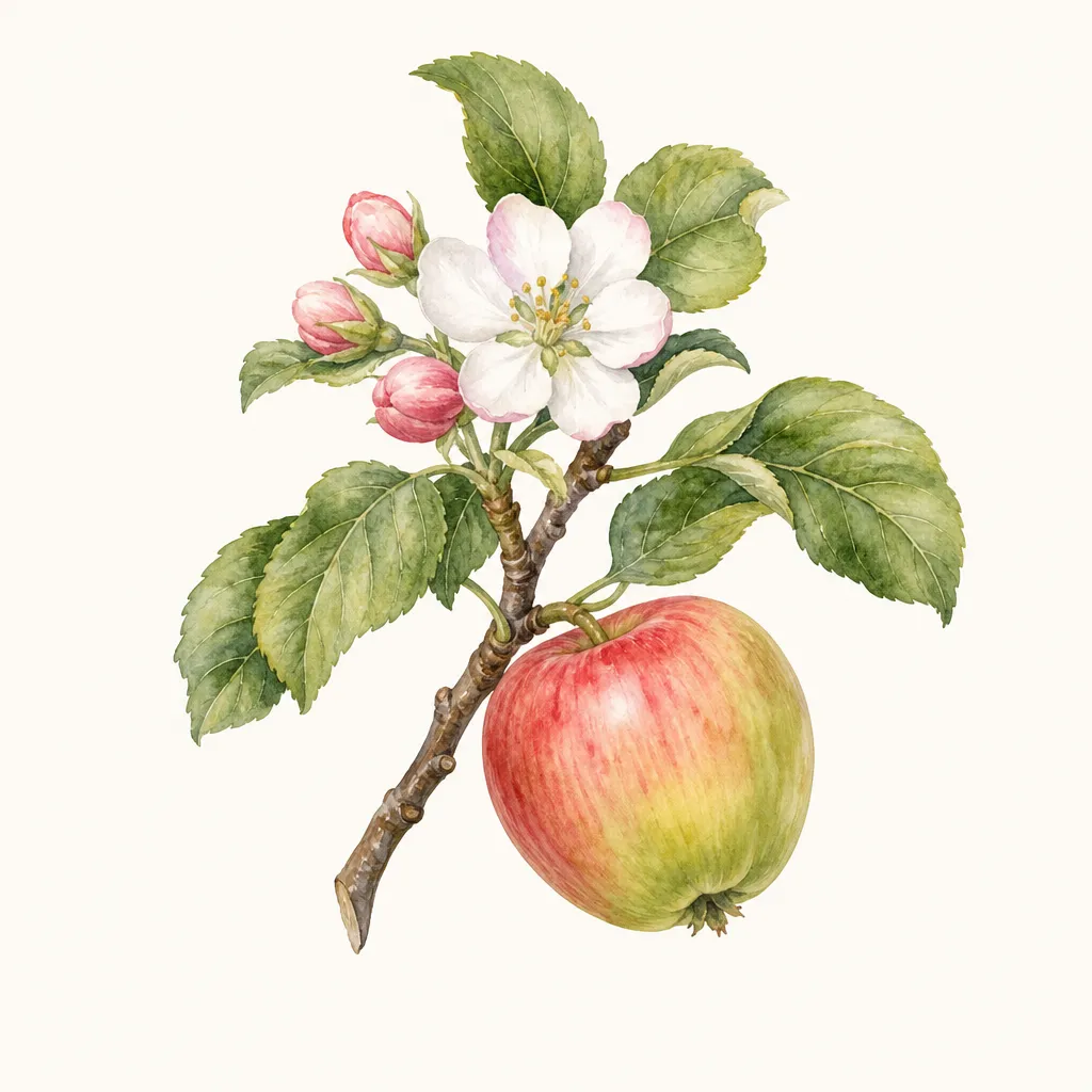 Яблоко (Malus domestica) — ботаническая иллюстрация травы