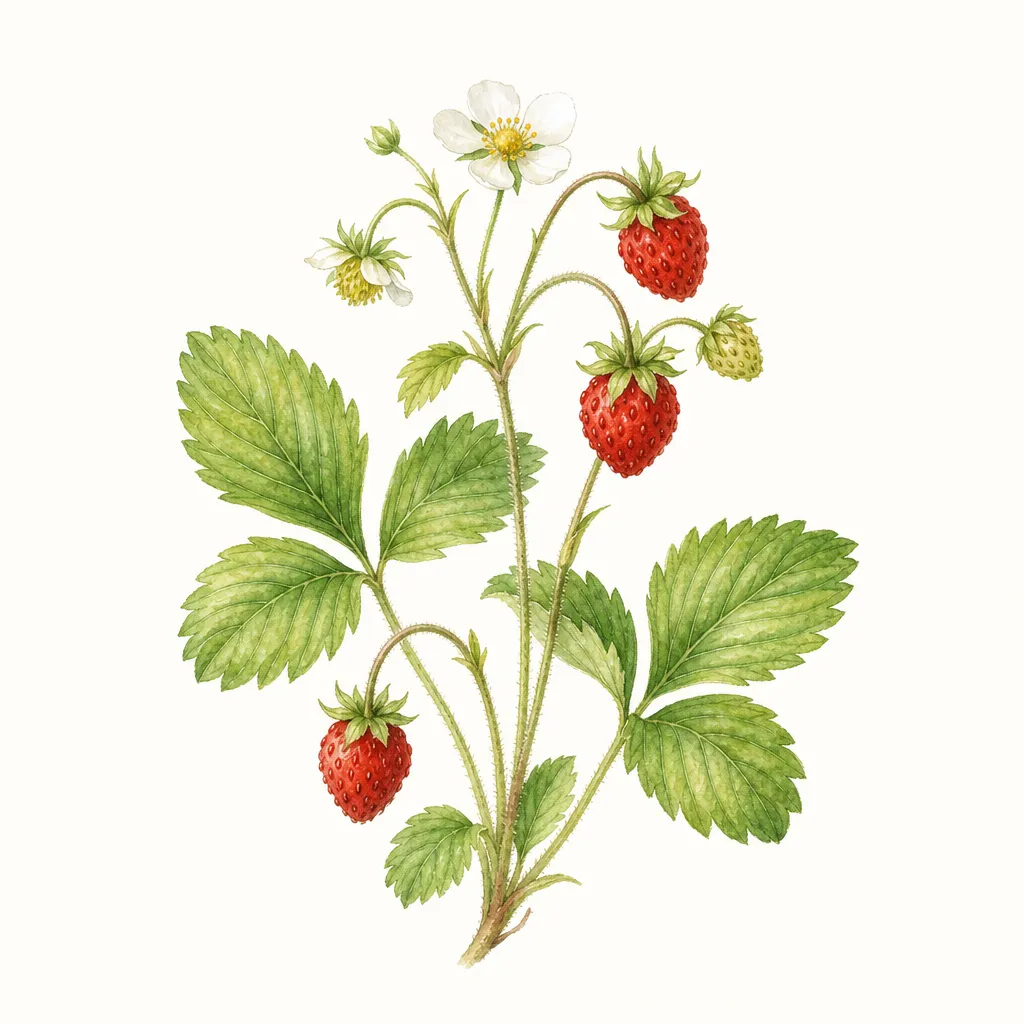 Земляника (Fragaria vesca) — ботаническая иллюстрация травы