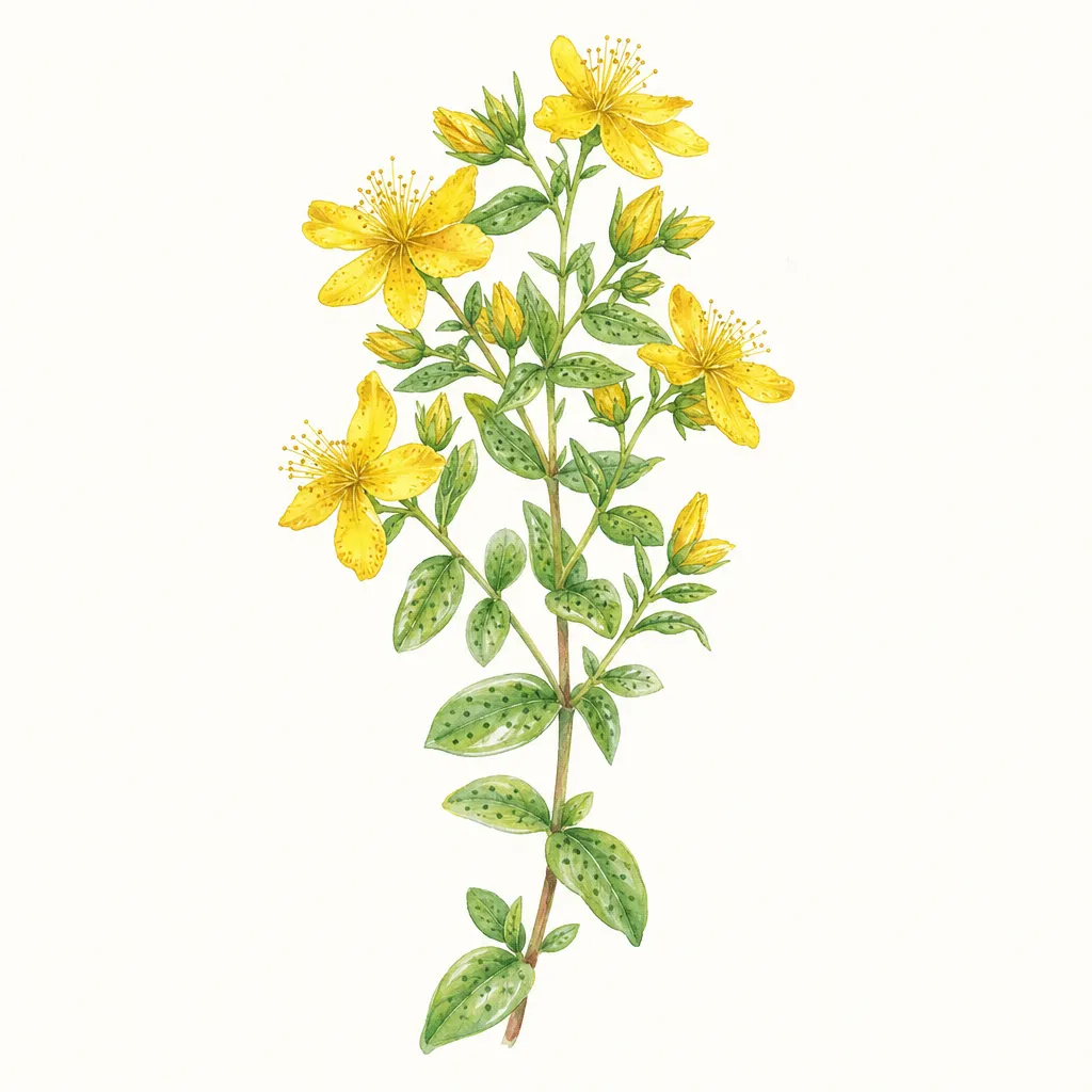 Зверобой (Hypericum perforatum) — ботаническая иллюстрация травы