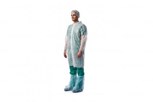 Халат процедурный Medicosm на кнопке, рукава на резинках, белый, 110см, 25г/м2, 10 шт в упаковке (Медикосм)