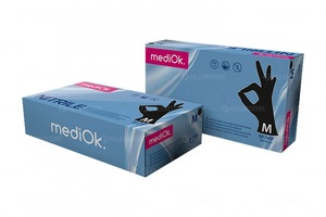 Перчатки MediOk Nitrile нитриловые, черные, р. S, 50 пар в блоке (МедиОк)