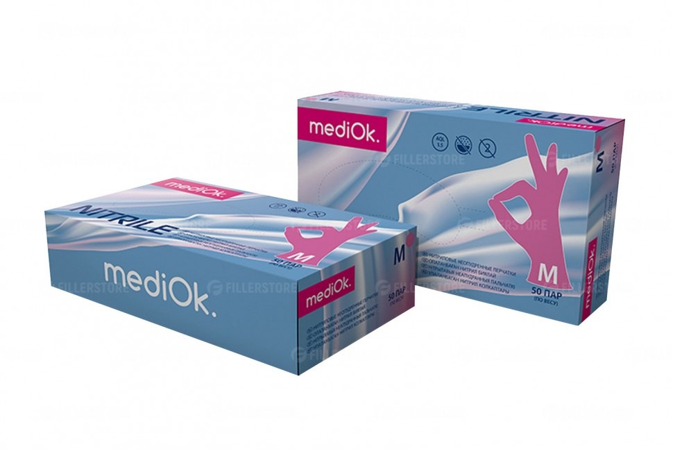 Перчатки MediOk Nitrile нитриловые, розово-ягодные, р. M, 50 пар в блоке (МедиОк)