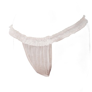 Трусики женские "Tanga" белые, нетканые, с рюшем, СМС 50 шт в пакете