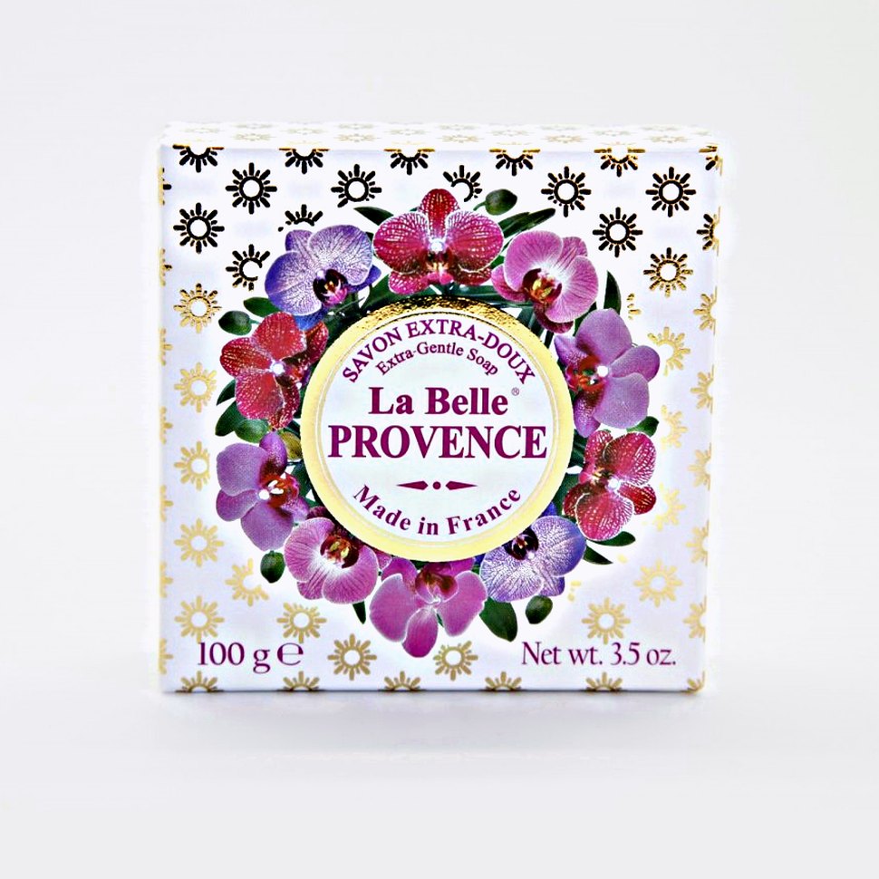 Круглое мыло с орхидеей в картонной коробке La belle Provence 100 гр