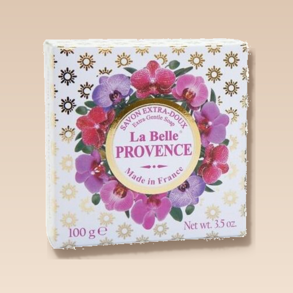 Круглое мыло с орхидеей в картонной коробке La belle Provence 100 гр