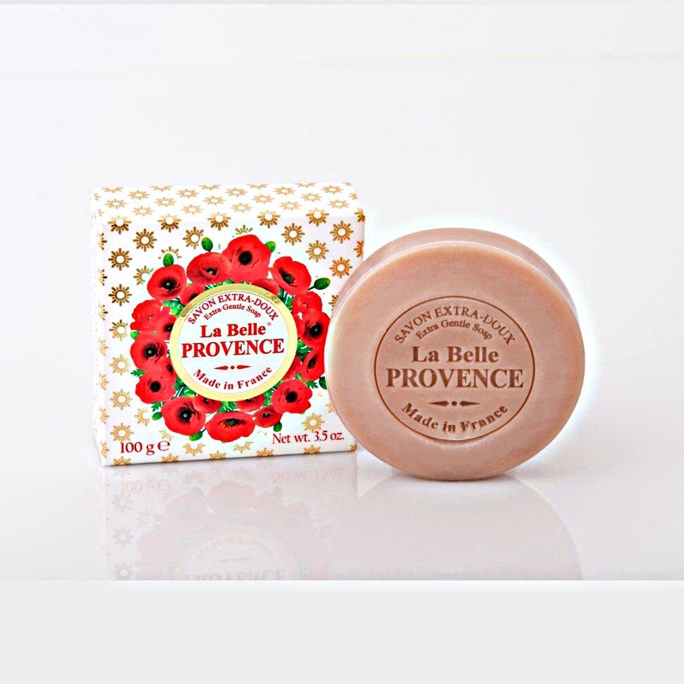 Круглое мыло с маком в картонной коробке La belle Provence 100 гр