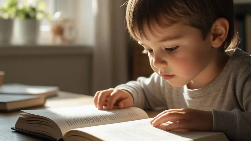 Ребенок с дислексией читает книгу, родитель поддерживает и помогает