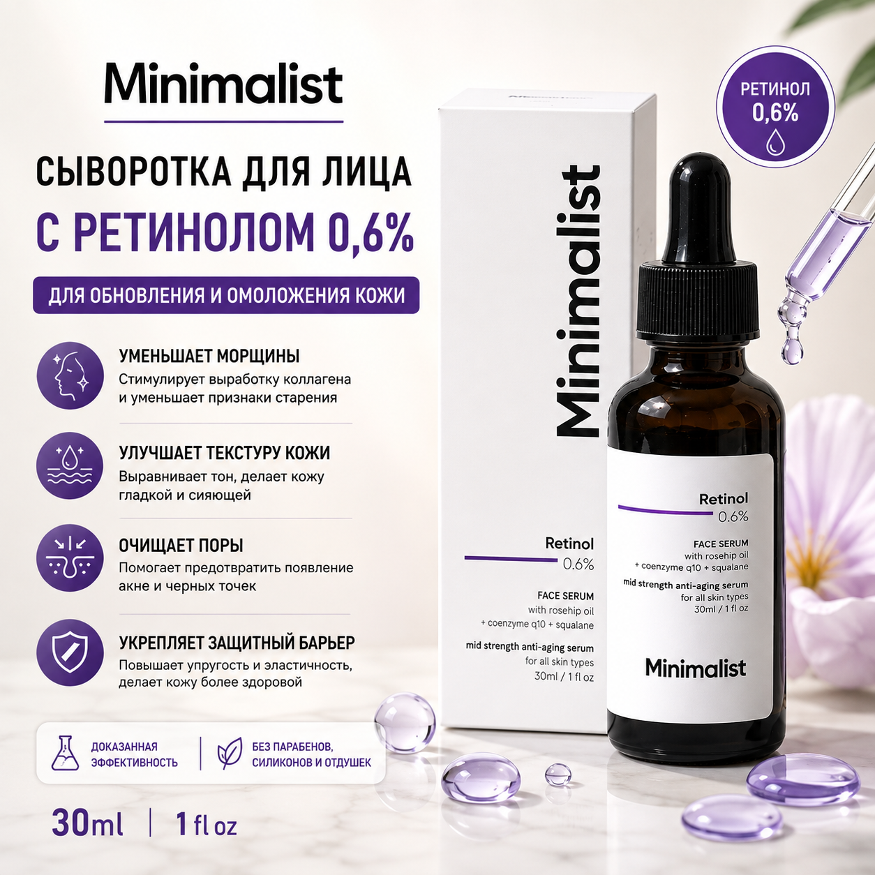 Vedashi Herbals Minimalist сыворотка с ретинолом 0,6%, 30 мл, против старения, уменьшает мелкие морщины — Minimalist | Фото 1