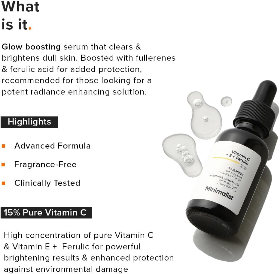 Vedashi Herbals Minimalist сыворотка с витамином C 16%, 20 мл, осветляющая, с витамином E и феруловой кислотой — Minimalist | Фото 3