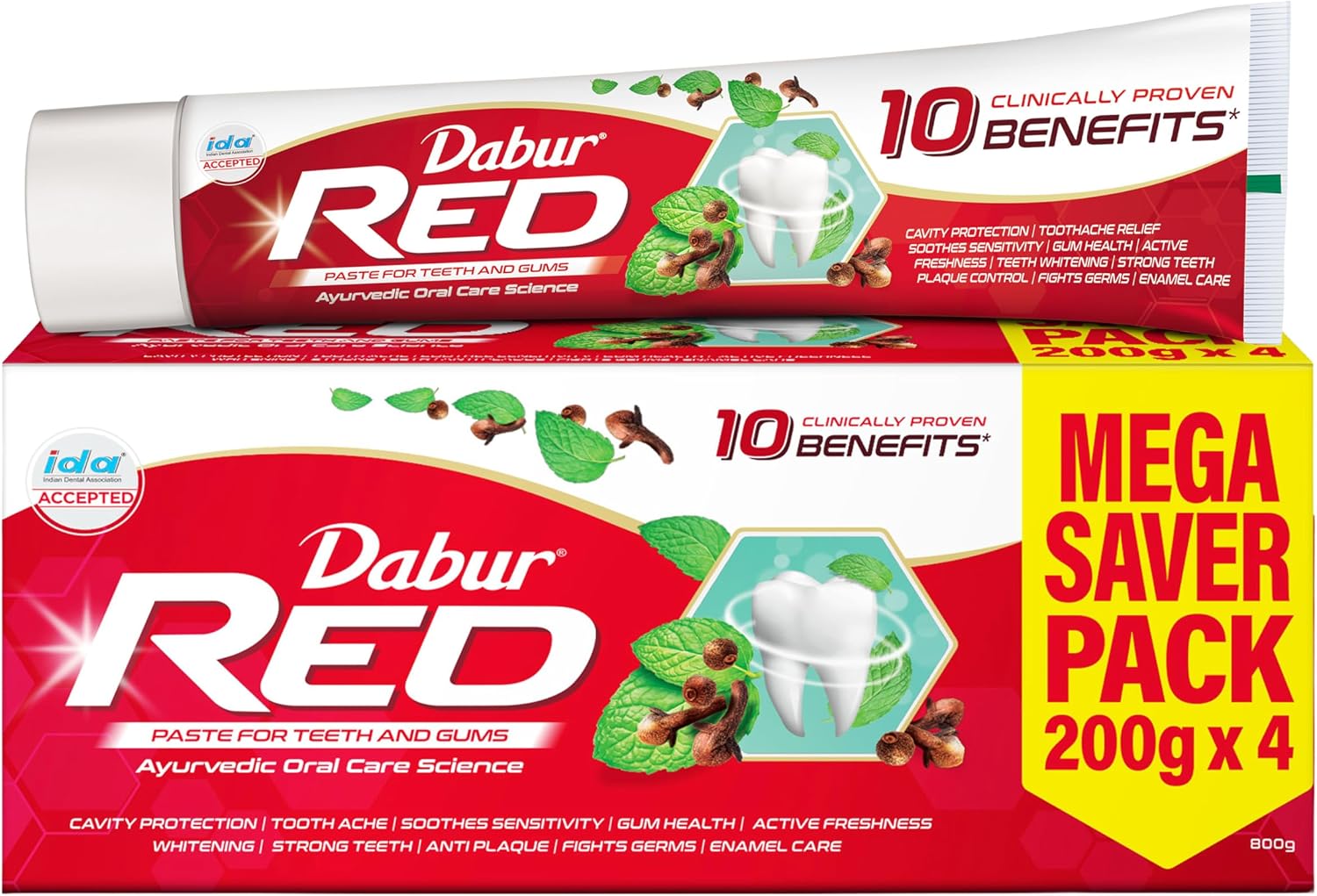 Dabur Dabur Red Paste, зубная паста №1 в Индии, аюрведическая, от налёта, зубной боли и жёлтых зубов Стоматологическая помощь - Изображение 2