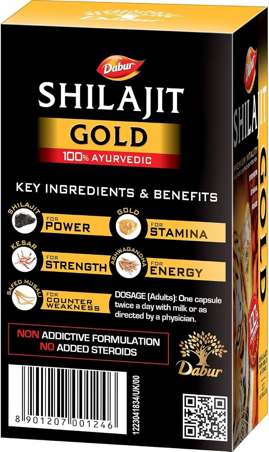 Dabur DABUR Shilajit Gold — 20 капсул | 100% аюрведические капсулы для силы, выносливости и энергии Мужчины Велнес - Изображение 6