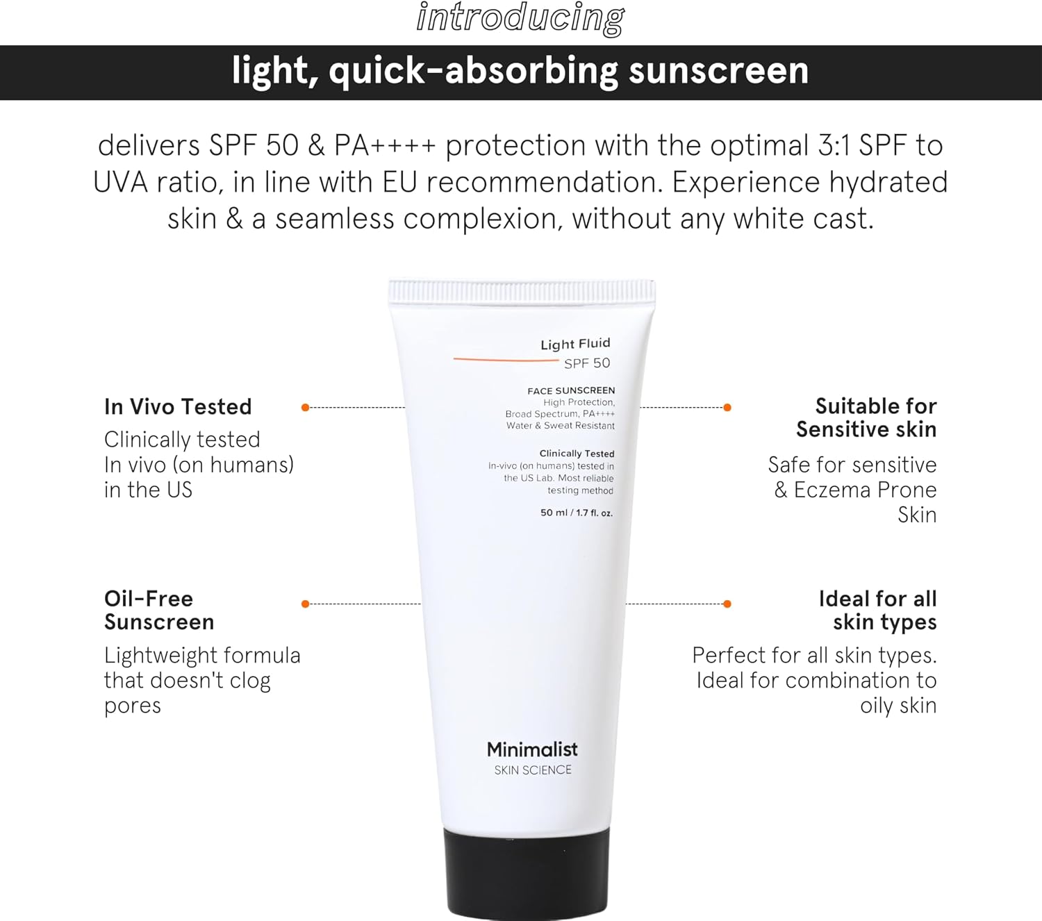 Vedashi Herbals Minimalist, лёгкий флюид-солнцезащитный крем SPF 50 для жирной кожи (PA++++) | 50 мл — Minimalist | Фото 3