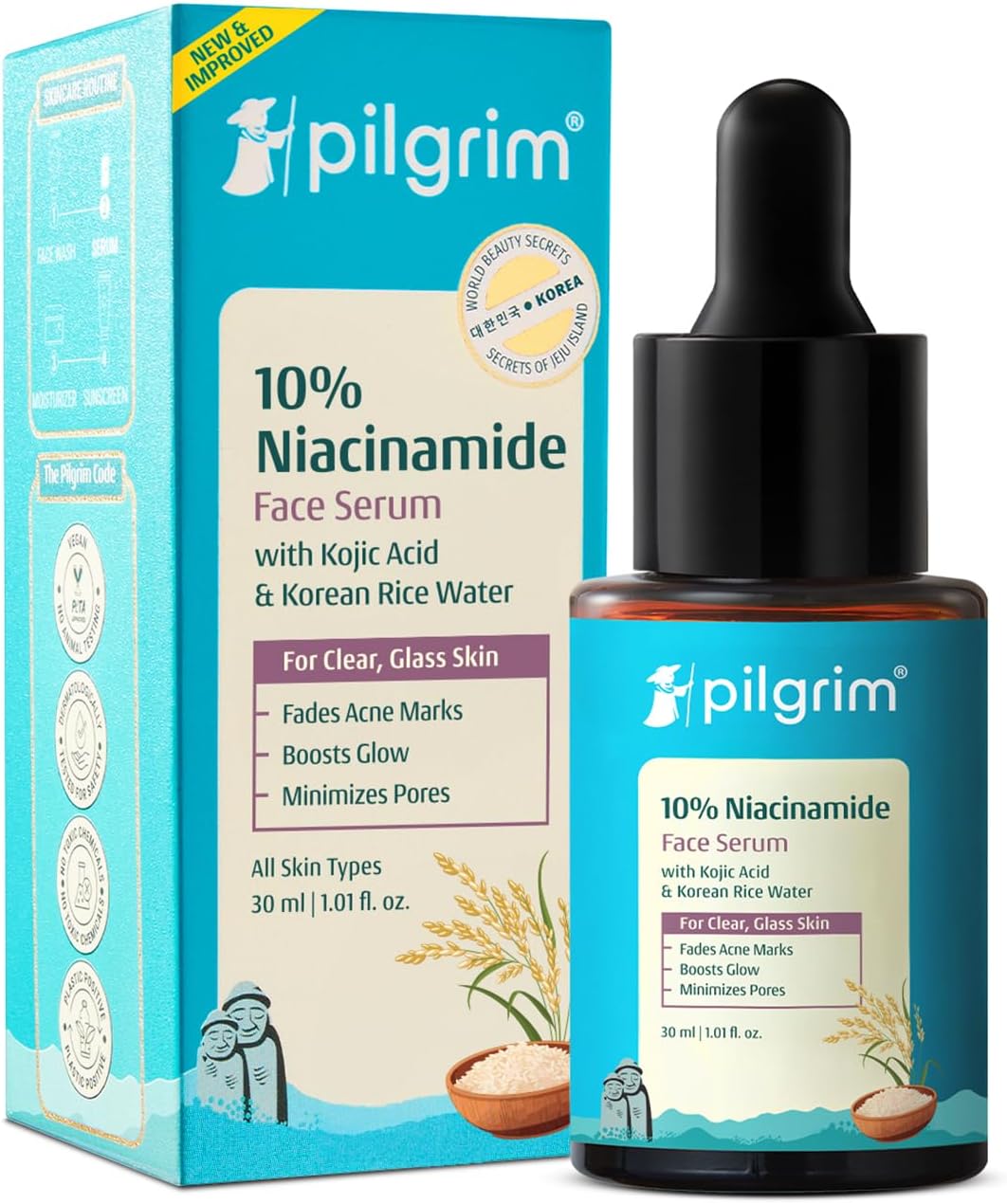 Pilgrim Pilgrim, сыворотка для лица с ниацинамидом 10% от следов акне, с корейской рисовой водой — 30 мл Сыворотки и процедуры - Изображение 2