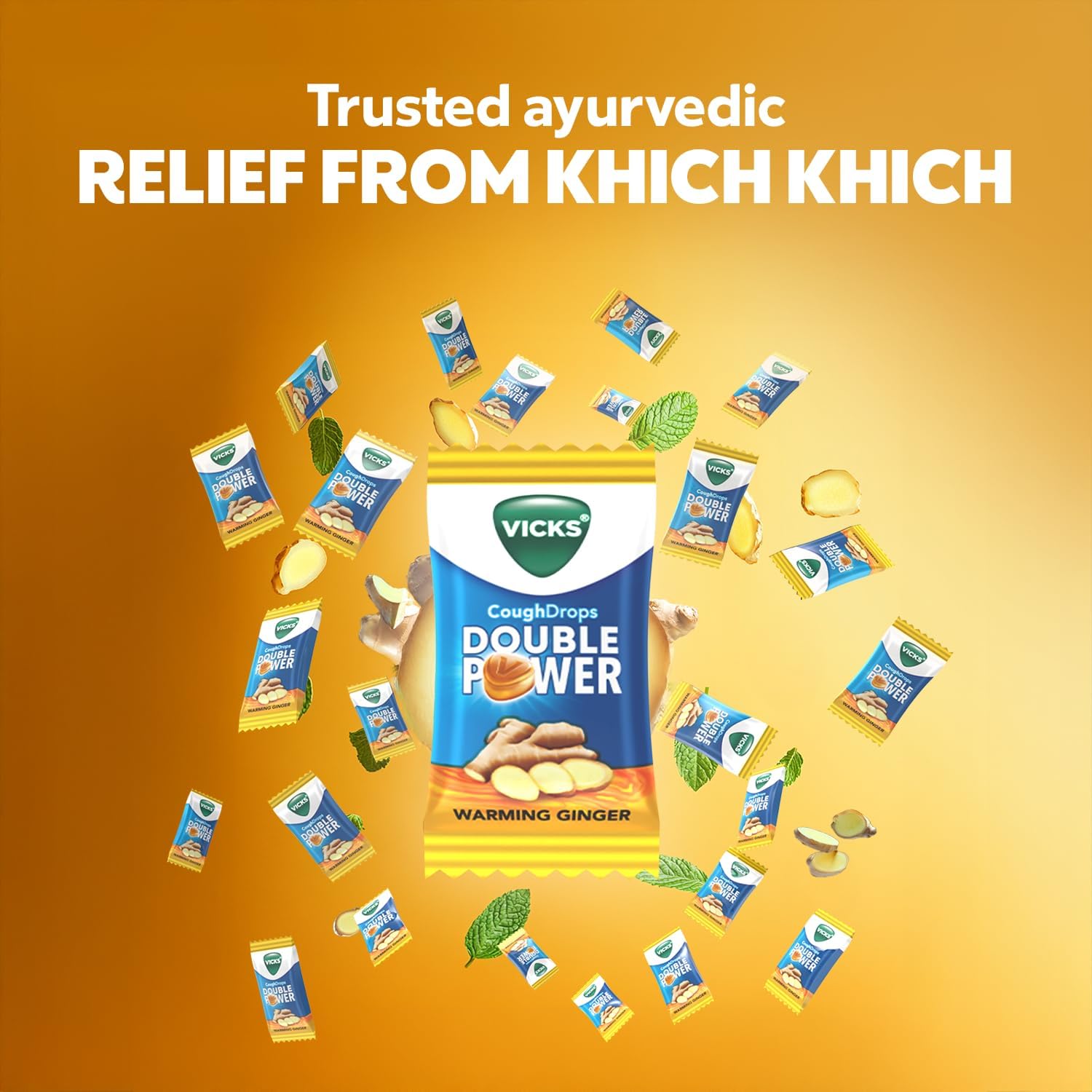 Vicks Vicks Пастилки от кашля двойного действия, имбирь, 25 шт., с аюрведическими компонентами Здоровье органов дыхания - Изображение 3