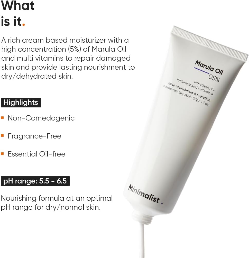 Vedashi Herbals Minimalist увлажняющий крем с маслом марулы 5% и гиалуроновой кислотой, 50 г, для сухой кожи — Minimalist | Фото 3