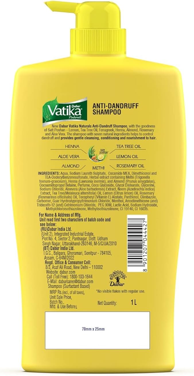 Vedashi Herbals Dabur Vatika, шампунь с лимоном против перхоти — 1 л — Dabur | Фото 6