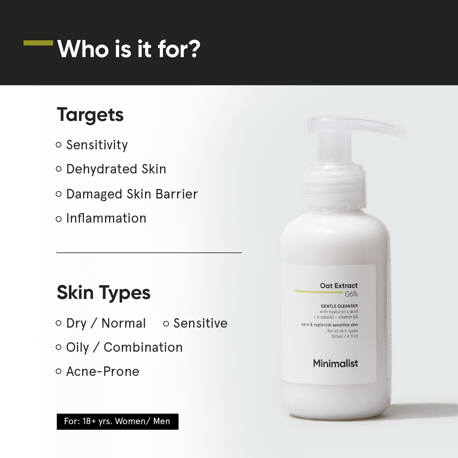 Vedashi Herbals Minimalist средство для умывания с B12, 6% овсяным экстрактом и гиалуроновой кислотой, 120 мл — Minimalist | Фото 3