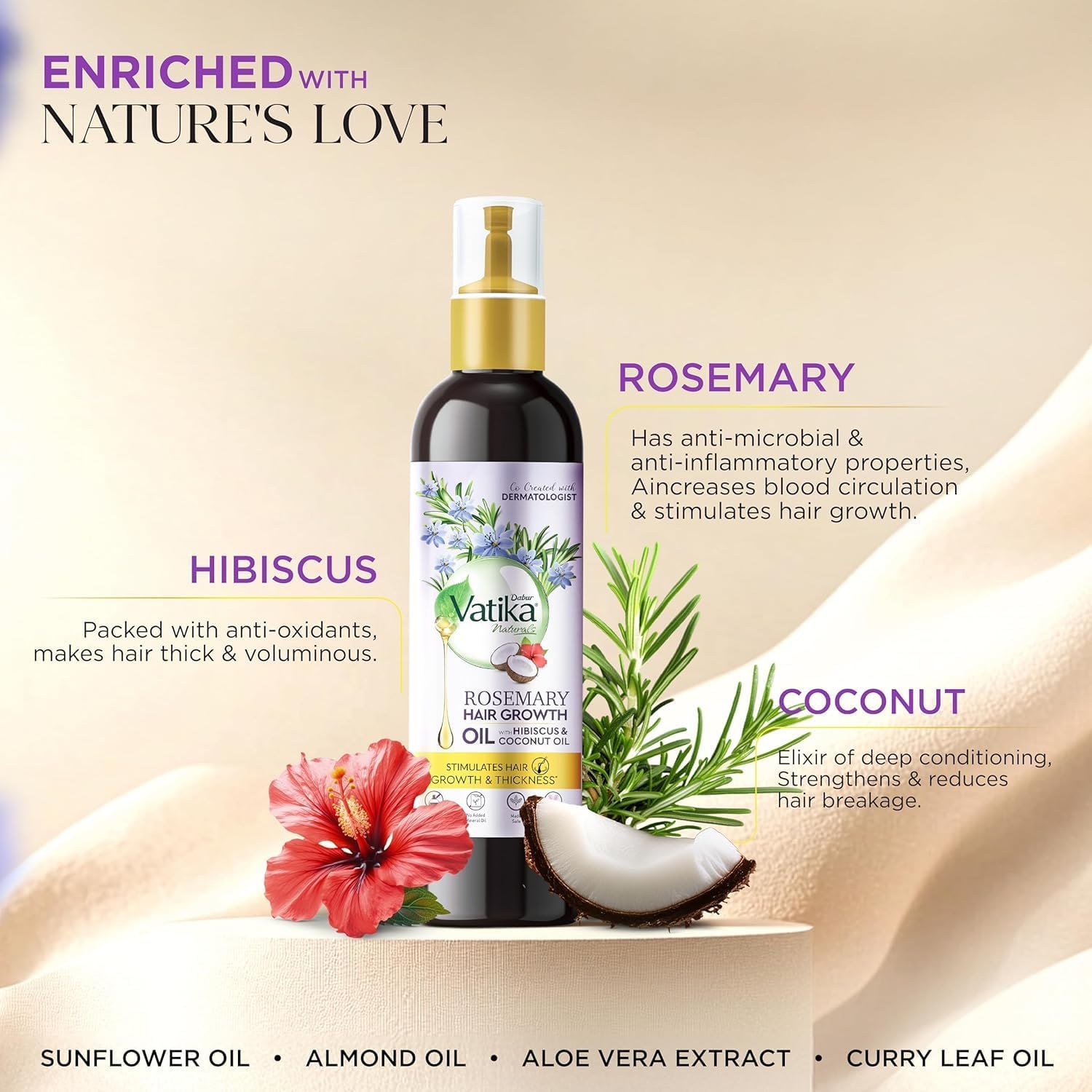 Vedashi Herbals DABUR Vatika, масло для роста волос с розмарином, гибискусом и кокосовым маслом — 100 мл — Dabur | Фото 4