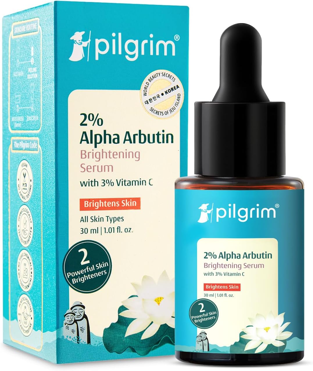 Pilgrim Pilgrim корейская осветляющая сыворотка, альфа-арбутин 2% + витамин C 3%, 30 мл, для сияния кожи Сыворотки и процедуры - Изображение 2